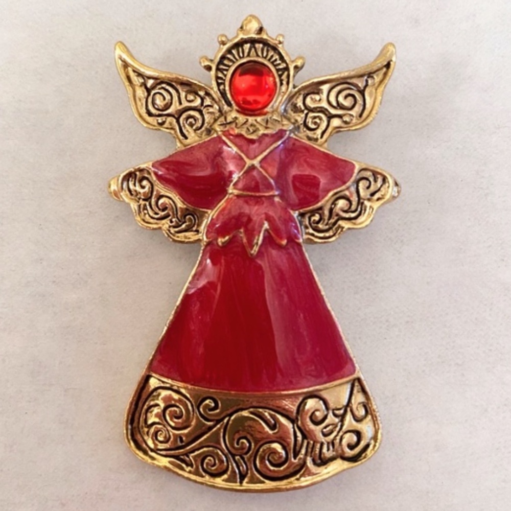 Angel Pin Brooch Red Gold Tone